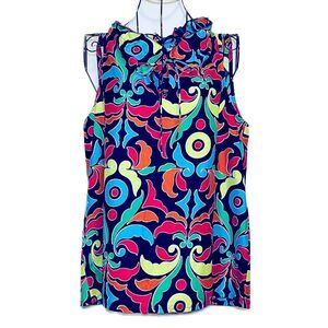 💚Buckhead Bettie’s Women’s Silk-Like Navy Sleeveless Geometric Blouse Size Small